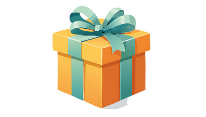 Yellow gift box with green ribbon and bow isolated on a transparent background