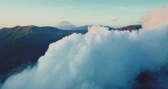 Sunrise Light Over Mount Bromo and Tengger Caldera &ndash; 4K Aerial
