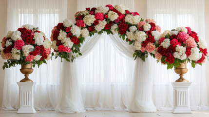 Floral Arch with Red Pink and White Blooms