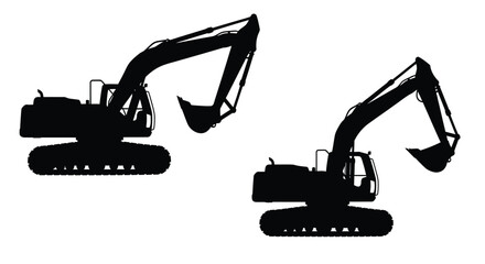 Two excavators shown in a stark black graphic silhouette © IMkM00i76
