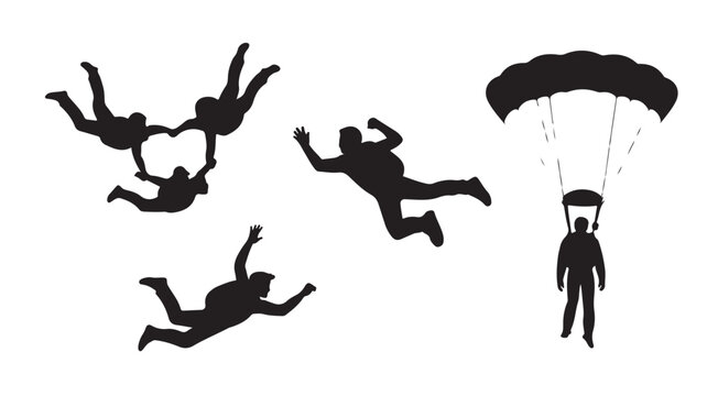 Vector Illustration Of Skydivers In Various Positions For Adventure And Thrills Concept