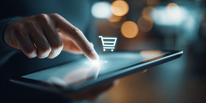 Touchscreen Interaction with Digital Interface for Online Shopping and E-Commerce Business Strategy Visualization