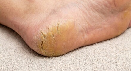 Naklejka premium Human foot with severe cracked heels and skin calluses