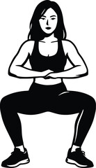 Obraz premium Vector Illustration of a Fit Woman Performing a Squat Exercise, Dynamic Fitness Pose for Health and Wellness Content, Isolated on White Background, Graphic Art for Workout and L...