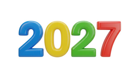 Colorful 3D numbers '2027' in red, green, yellow, and blue for events