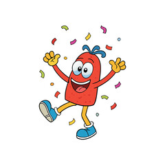Funny red character celebrating national tell a joke day with confetti