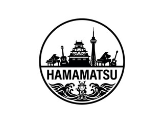 Obraz premium Hamamatsu city of Japan stylized black and white skyline logo with iconic architecture