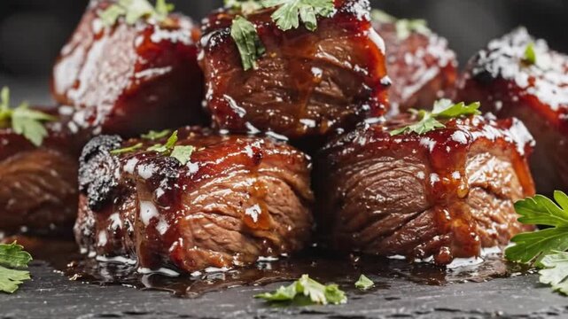 Savory BBQ ribs smothered in rich sauce and fresh herbs