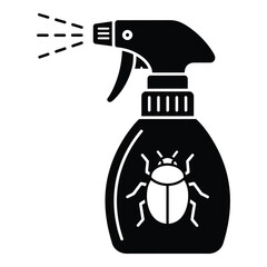 Spray bottle with bug on it spraying liquid for pest control purposes easily icon