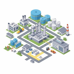 Fototapeta premium Isometric Industrial Complex with Factories, Plants, and Infrastructure.