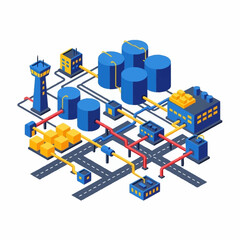 Obraz premium Isometric Industrial Complex with Storage Tanks and Infrastructure.
