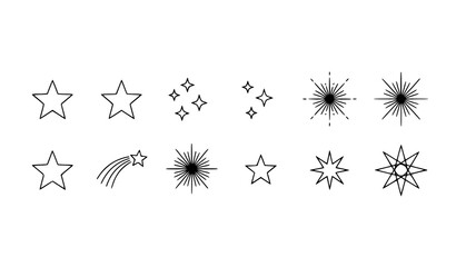 Minimal Sparkle and Shooting Star Outline Icons Vector Set © Md