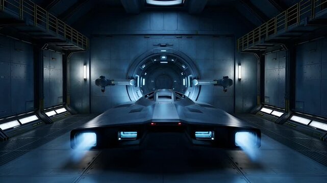 Futuristic Spaceship Hangar Bay Launch Pad Sci-Fi Technology