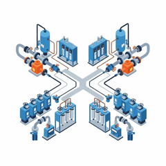 Fototapeta premium Isometric Industrial Water Treatment and Filtration System Diagram.