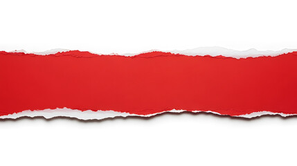 Torn red paper strip on a white background, revealing a vibrant color and suggesting separation or a reveal.