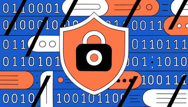 Cybersecurity Shield Protecting Data Digital Lock and Secure Network Modern Flat Vector