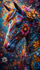 Obraz premium Celestial Kaleidoscope: A Mucha-Inspired Enchanted Horse