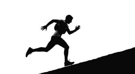 Man running uphill silhouette on slope