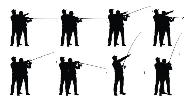 Fishman silhouettes set on white background