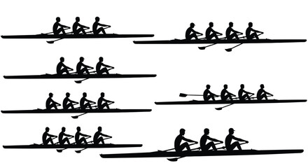 Rowing Team Silhouettes in Competitive Boat Race © Ishara sandeepa