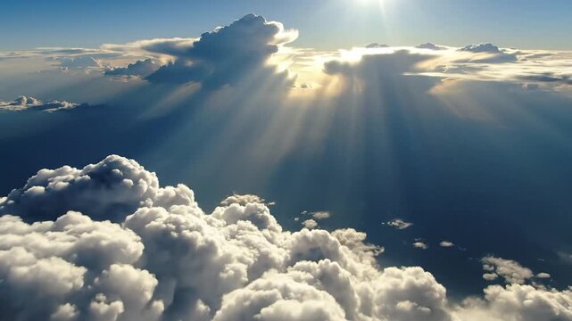 Golden sun rays pierce through a dramatic sky filled with f clouds