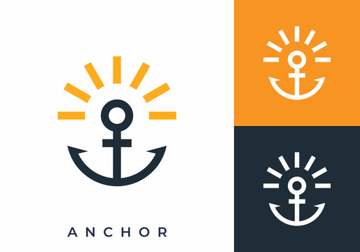anchor and sun circle combination logo design concept