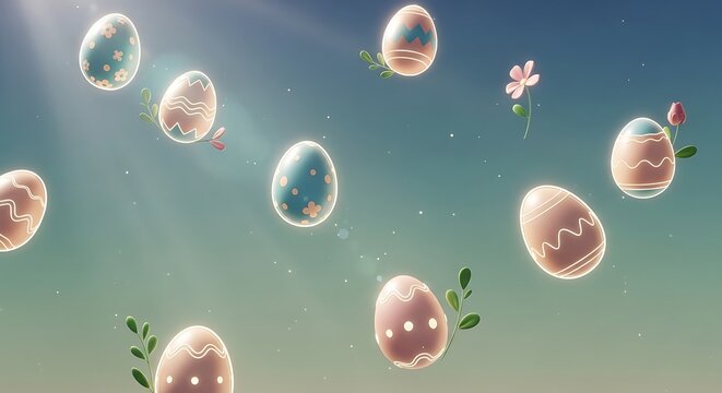 Decorated easter eggs floating in sky
