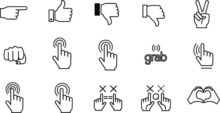 Collection of cursor and hand icons for digital interaction