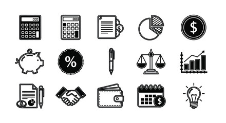 Financial icons and tools displayed in a striking black silhouette © MSTMARIA