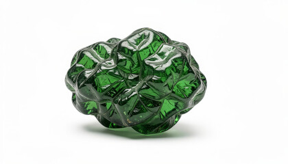 Macro Shot of a Green Gemstone with Faceted Surfaces Reflecting Light