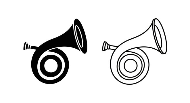 Two musical instruments, horns, and trumpets, vector illustration, black and white Vector