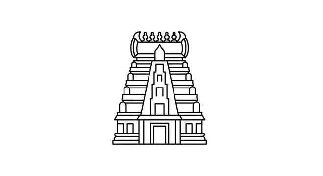 Indian Temple Gopuram Outline Icon - Traditional Hindu Architecture