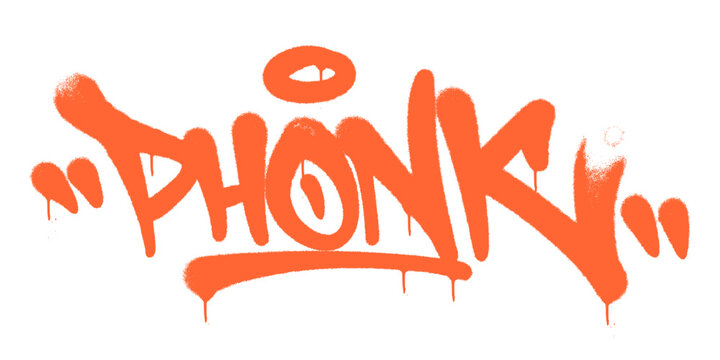 Phonk Orange Graffiti Tag Spray Paint. Bold Bright Orange Typography with Realistic Drips and Gritty Texture for Urban Graphic Design.