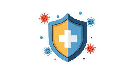 Obraz premium Illustration of a shield with a cross symbol protecting against viruses, representing health and immunity.