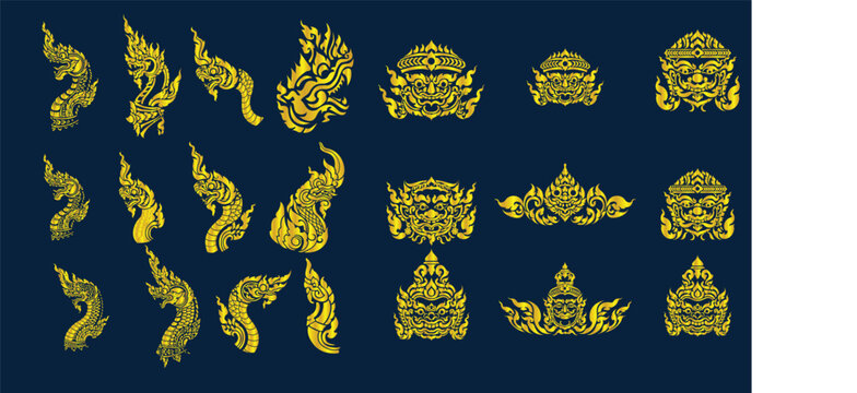 vector illustration Thai-style artwork  the Naga  and Thao Wessuwan.