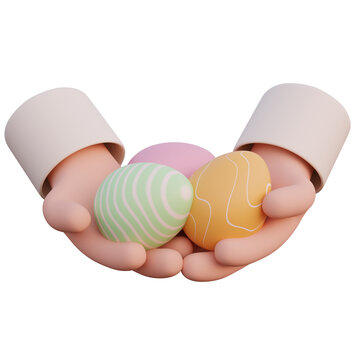 Two Hands Holding Colorful Painted Easter Eggs 3D Scene