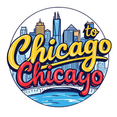 Vsai chicago travel lettering logo with city skyline