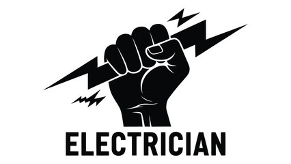 A clenched fist with a lightning bolt symbolizing the power and skill of an electrician isolated on white background, Vector