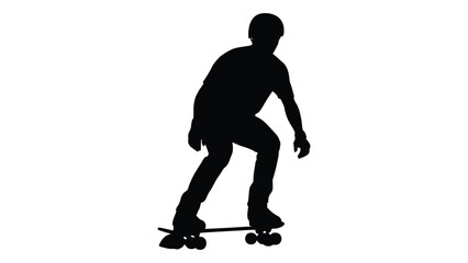 Silhouette of a person skillfully riding a skateboard on a street isolated on white background, Vector © SILHUETTECHEMBER