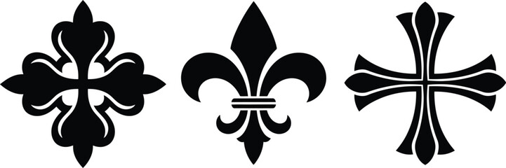 set of three black ornamental crosses and fleur de lis symbols © Saidurra12