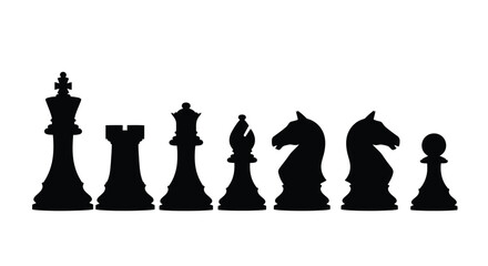 Black chess pieces arranged in a row dramatic silhouette © Taylor