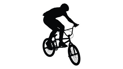 Fototapeta premium A silhouette of a person performing a trick on a bmx bike in mid-air. isolated on white background, Vector