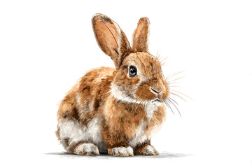 Adorable Brown and White Rabbit Sitting on a White Background
