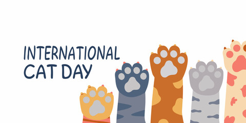 Celebrating international cat day with playful paw prints and feline charm © Bijon