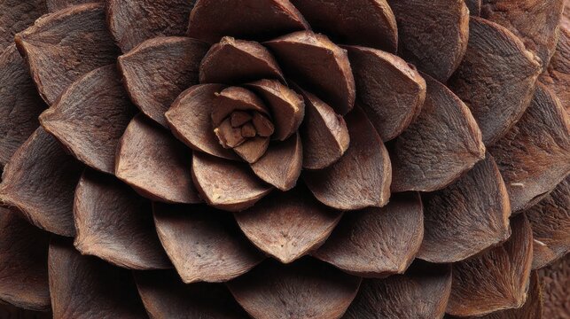 Pine cone scales, geometric spiral pattern, macro brown nature
