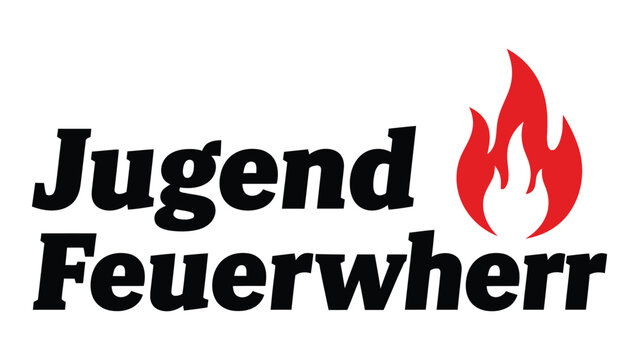 Logo of jugend feuerwehr with a flame symbolizing youth fire services isolated on white background, Vector
