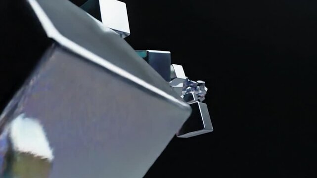 Reflective llic cubes floating and rotating in a dark abstract space