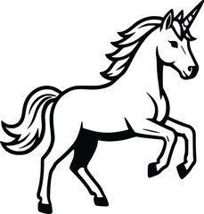 Obraz premium Majestic Unicorn Vector Illustration - Mythical Horse Silhouette for Fantasy, Magic, and Children's Designs. Clean Line Art Graphic, Isolated White Background.