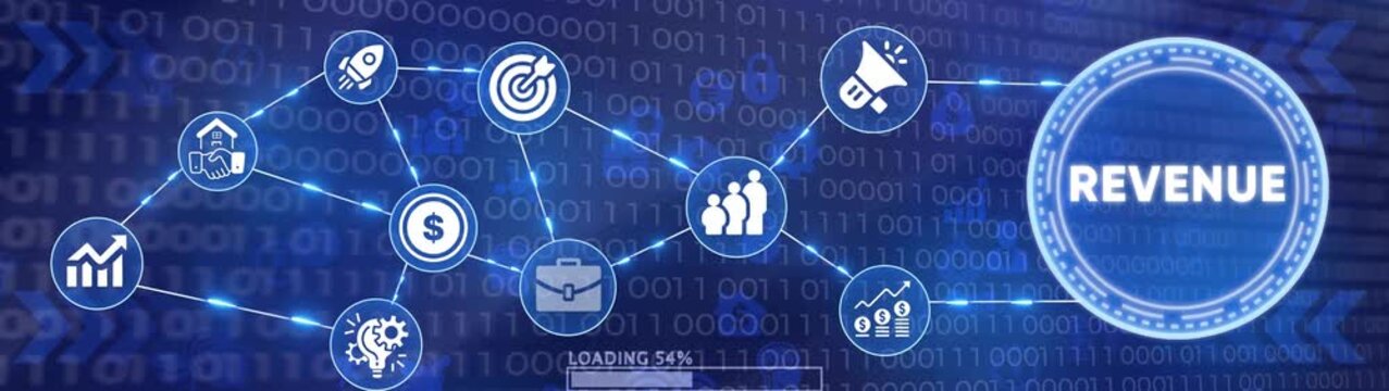 Business and marketing icon network loading with progress bar on binary code background digital technology concept animation