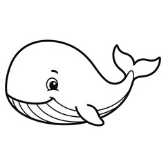 Fototapeta premium Cute cartoon whale swimming with a smile